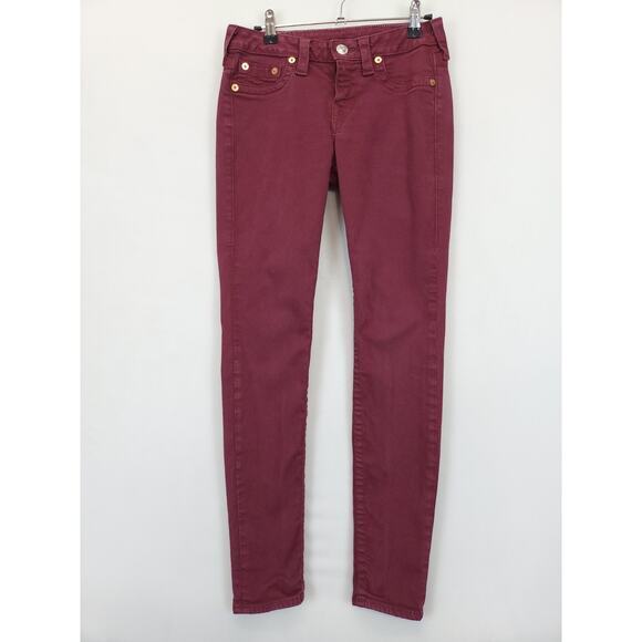 True Religion‎ Jeans Women 27 Burgundy Hi Rise Legging Stretch Skinny USA Made - Picture 1 of 14